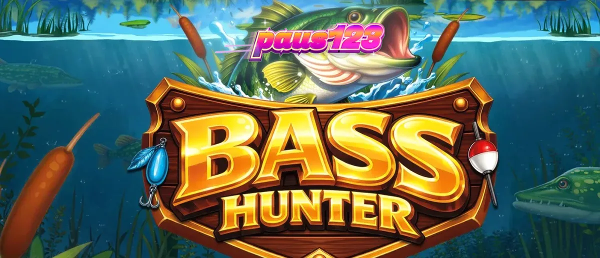 Tampilan layar permainan slot Bass Hunter dengan latar belakang danau Nordic yang indah
